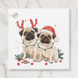 Christmas Pug Dogs Favor Tags