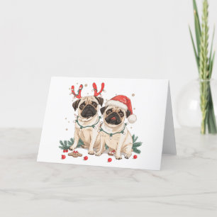 Christmas Pug Dogs Holiday Card