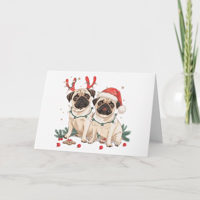 Christmas Pug Dogs Holiday Card (Front)