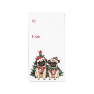Christmas Pug Dogs Label