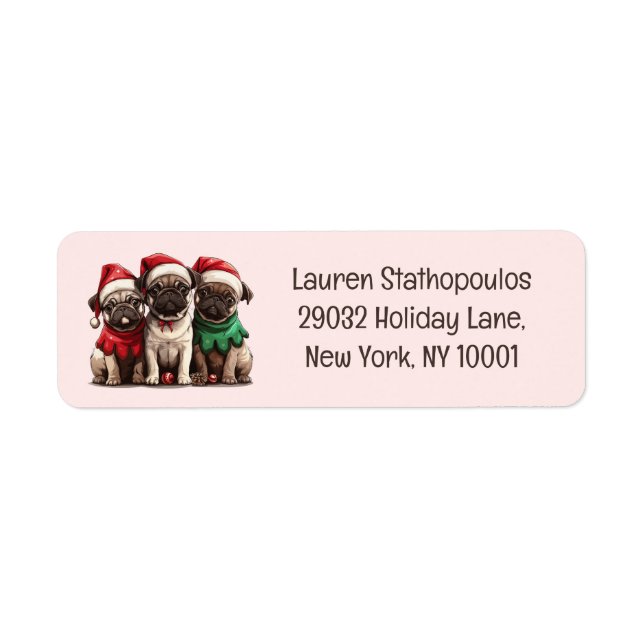 Christmas Pug Dogs Label (Front)