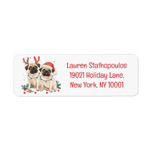 Christmas Pug Dogs Label