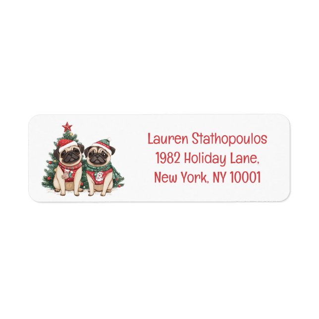 Christmas Pug Dogs Label (Front)