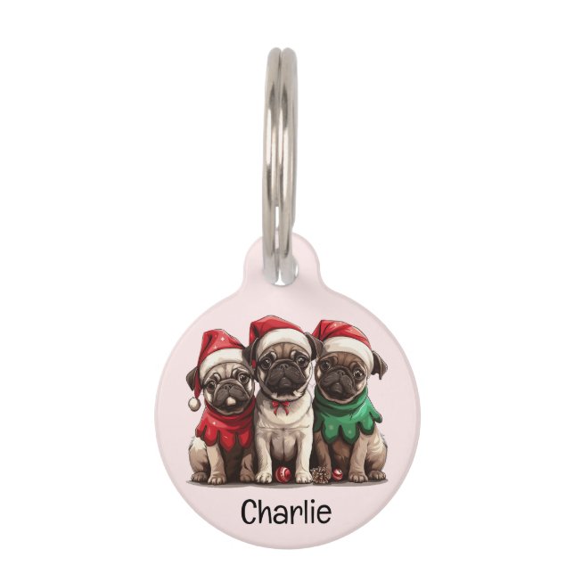 Christmas Pug Dogs Pet ID Tag (Front)
