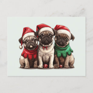 Christmas Pug Dogs Postcard