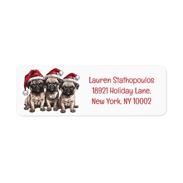 Christmas Pug Dogs Santa Label (Front)