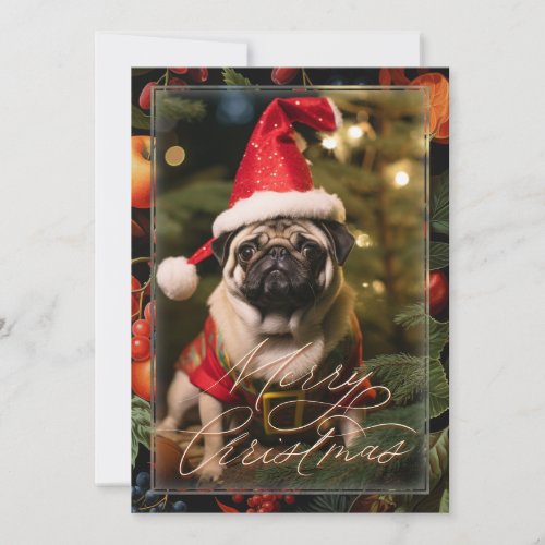 Christmas Pug Elf Holiday Card