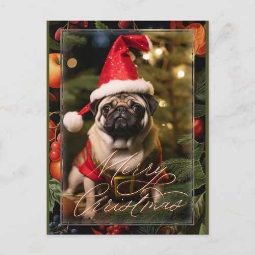 Christmas Pug Elf Holiday Postcard