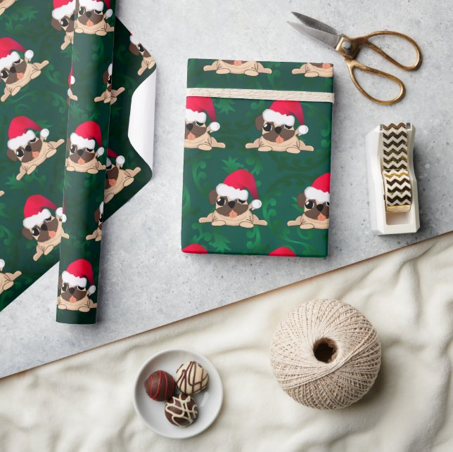 Christmas Pug Glossy Wrapping Paper, 30" x 6' Wrapping Paper (Crafts)