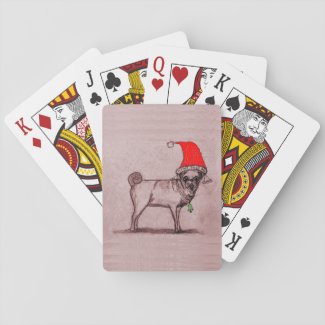 Christmas Pug Illustrated Playing Cards