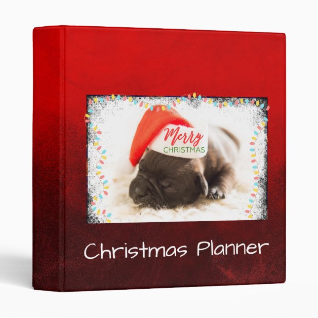 Christmas Pug in Santa Hat with Christmas Lights Binder (Front/Spine)