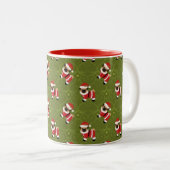 Christmas pug in santa suit with swirly pattern Two-Tone coffee mug (Front Right)