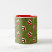 Christmas pug in santa suit with swirly pattern Two-Tone coffee mug (Center)
