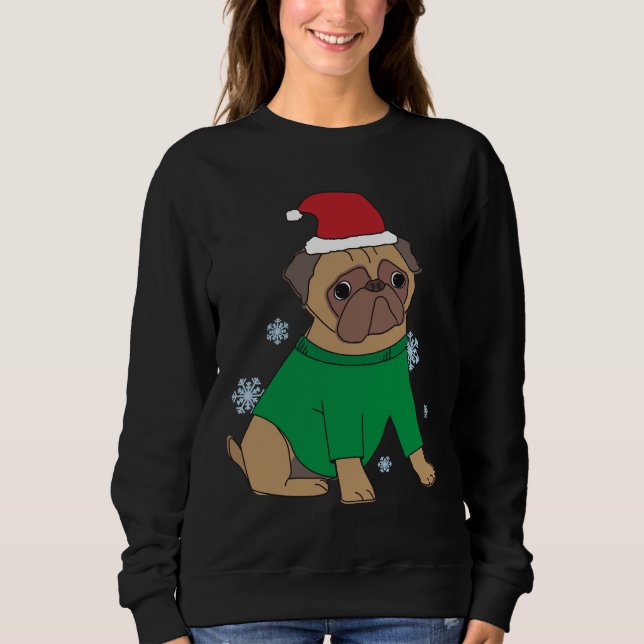 Christmas Pug Jumper Festive Illustrated Pug Dog   Sweatshirt (Front)
