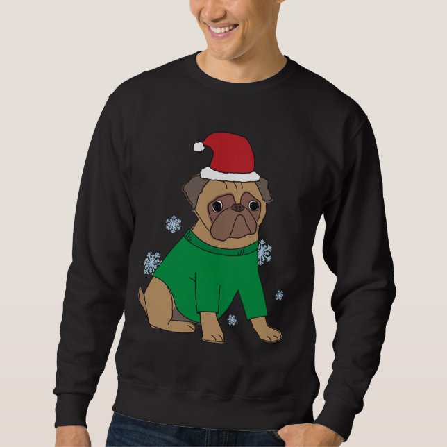 Christmas Pug Jumper Festive Illustrated Pug Dog   Sweatshirt (Front)