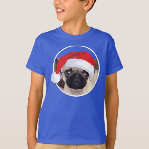 Christmas Pug _ Kids Basic Hanes T_Shirt