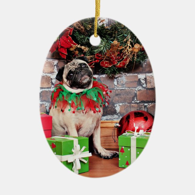 Christmas - Pug - Lily Lou Ceramic Ornament (Front)