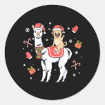 Christmas Pug Llama Dog Merry Christmas Alpaca Classic Round Sticker