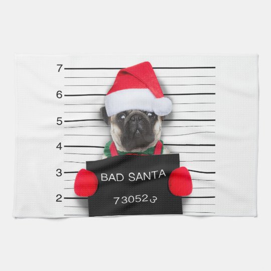 Christmas Pug Mugshot Dog Santa Pug Kitchen Towel Christmas Pug Mugshot Dog Santa Pug Kitchen Towel