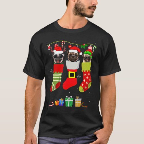 Christmas Pug Pajama Dog Socks Light Santa Elf Xma T-Shirt