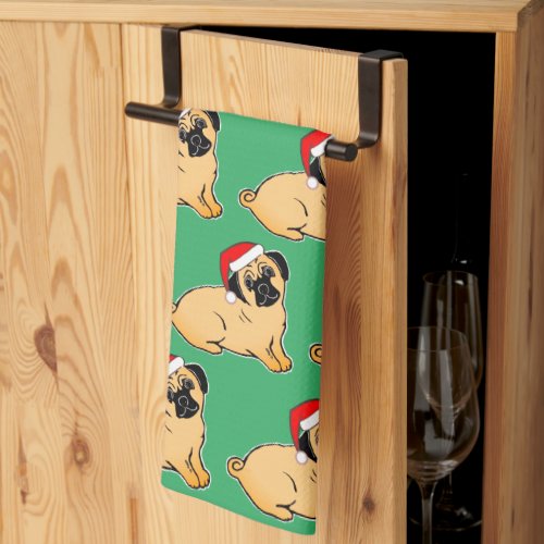 Christmas Pug Pattern Kitchen Towel
