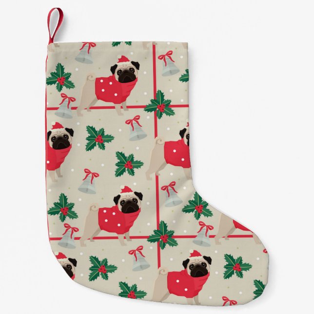 Christmas Pug Pattern Small Christmas Stocking (Front)
