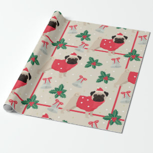 Christmas Pug Pattern Wrapping Paper