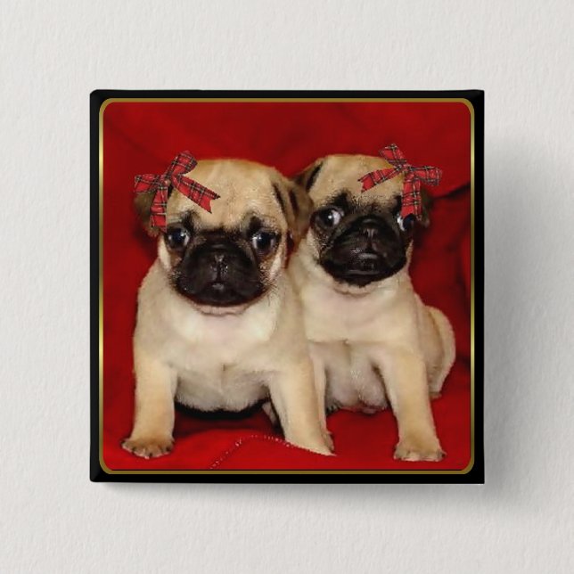 Christmas pug puppies button (Front)