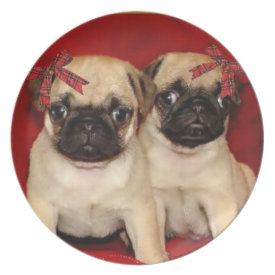 Christmas Pug Puppies decorative plate