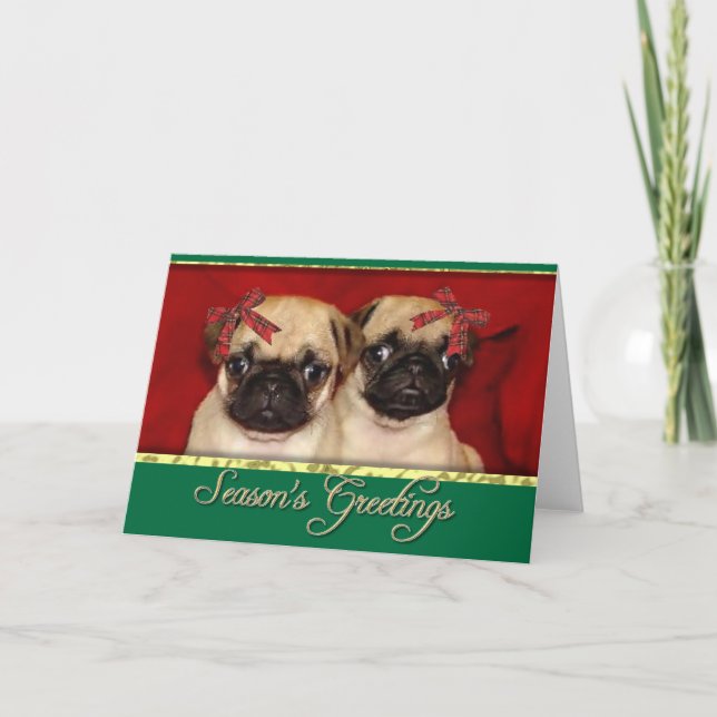 Christmas Pug Puppies Holiday Card (Front)