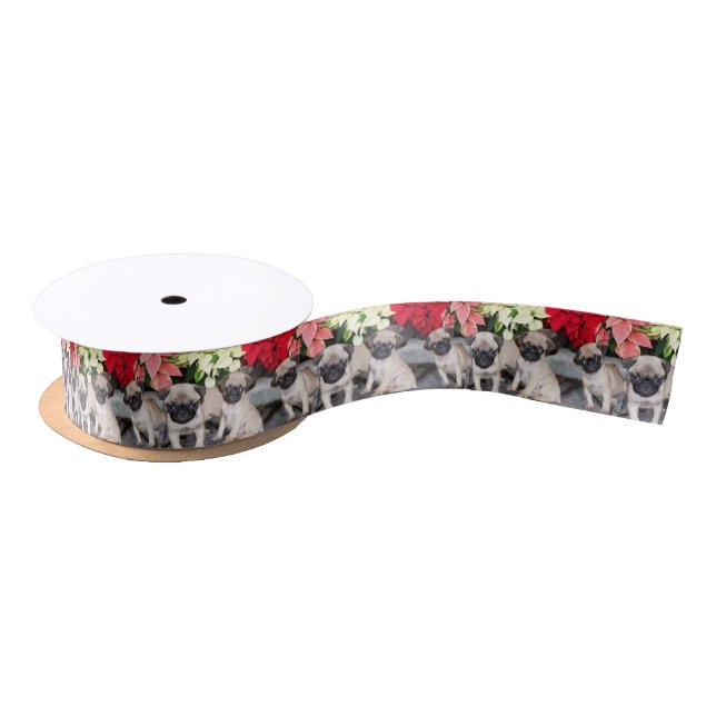 Christmas pug puppies Satin Ribbon (Spool)