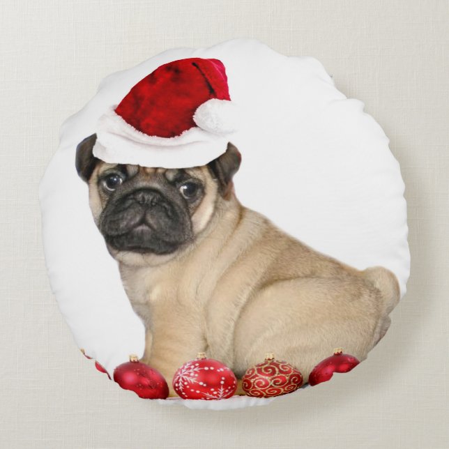 Christmas pug puppy round pillow (Back)