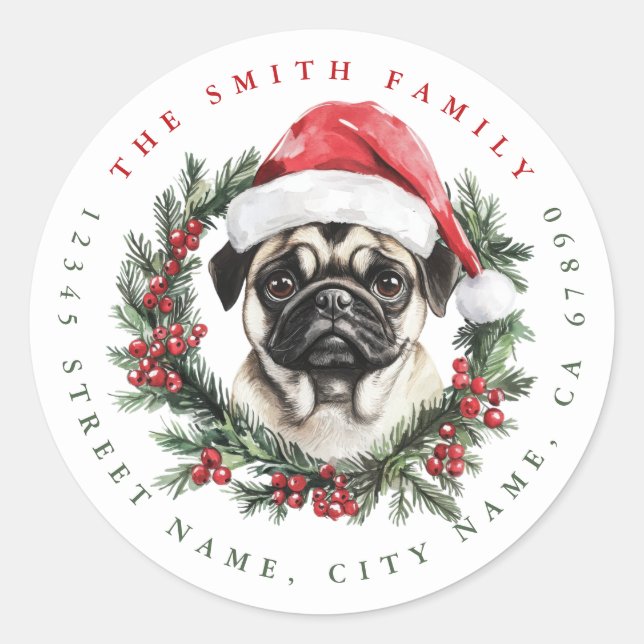 Christmas Pug Round Stickers (Front)