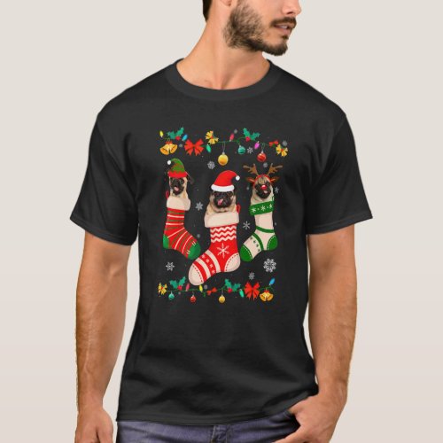 Christmas Pug Sock Xmas Reindeer Santa ELF Dog T-Shirt