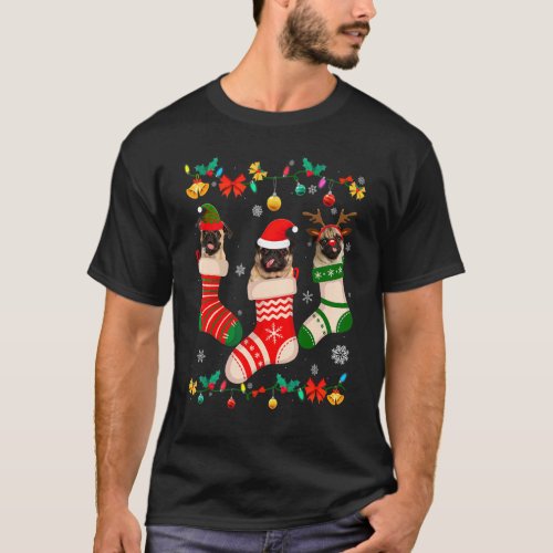 Christmas Pug Sock Xmas Reindeer Santa ELF Dog T-Shirt