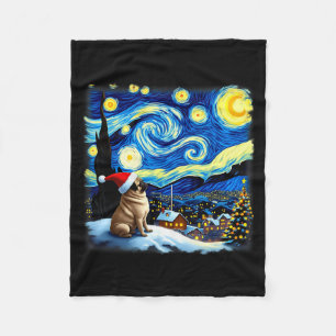 Christmas Pug Starry Night Fleece Blanket