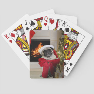 Christmas Pug Waiting for Santa Poker Cards