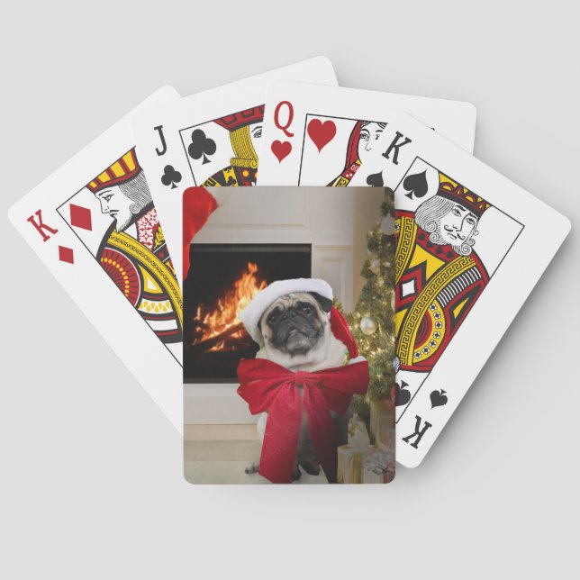 Christmas Pug Waiting for Santa Poker Cards (Back)