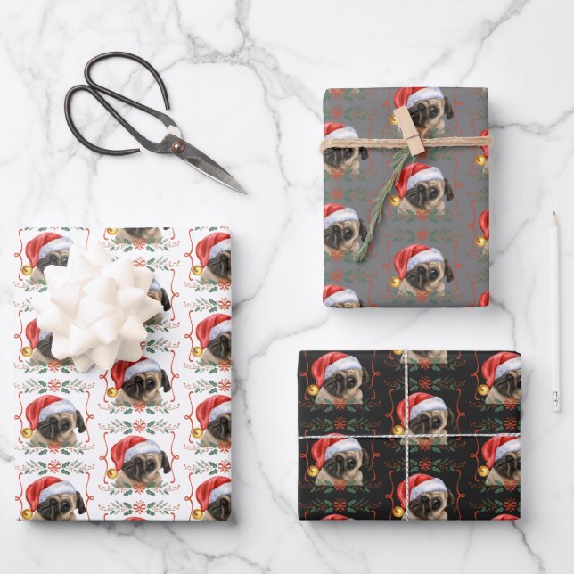 Christmas Pug Wrapping Paper Sheets (Front)