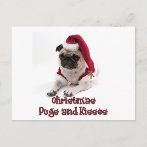 Christmas Pugs and Kisses Holiday Postcard