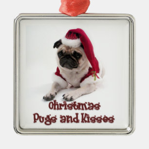 Christmas Pugs and Kisses Metal Ornament