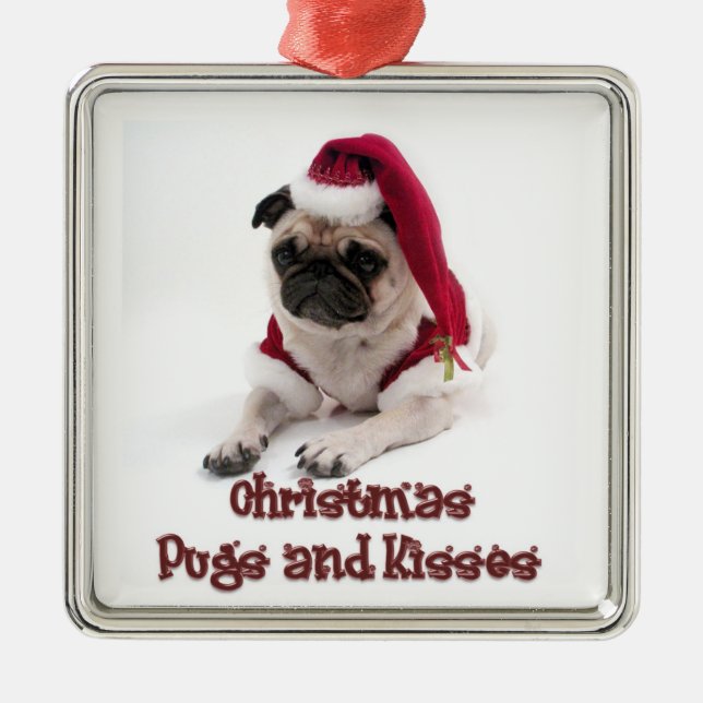 Christmas Pugs and Kisses Metal Ornament (Front)