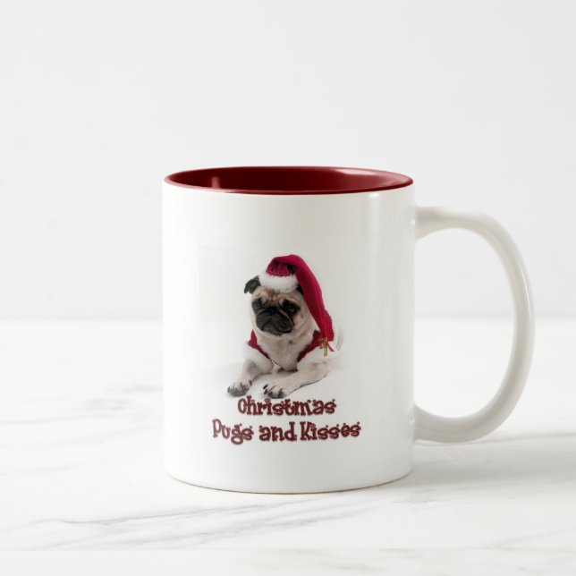Christmas Pugs and Kisses Two-Tone Coffee Mug (Right)