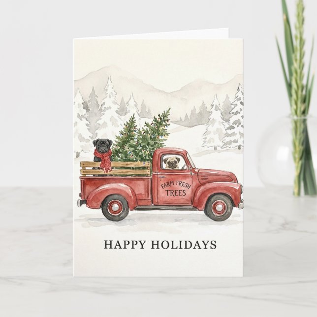 Christmas Pugs Farm Fresh Trees Card (Front)