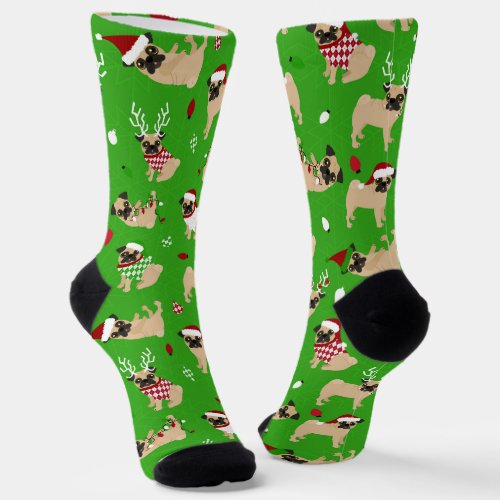 Christmas Pugs Green Socks