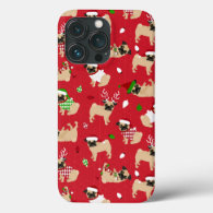 Christmas Pugs Red iPhone 13 Pro Case