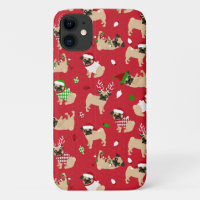 Christmas Pugs Red iPhone 11 Case