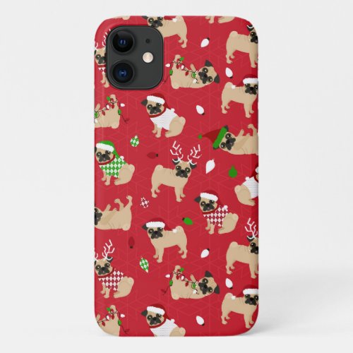 Christmas Pugs Red iPhone 11 Case