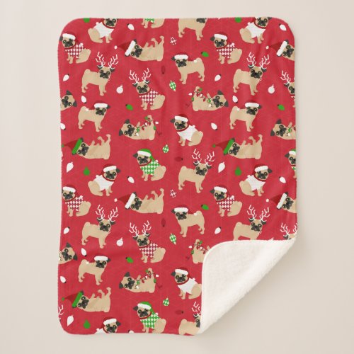 Christmas Pugs Red Sherpa Blanket
