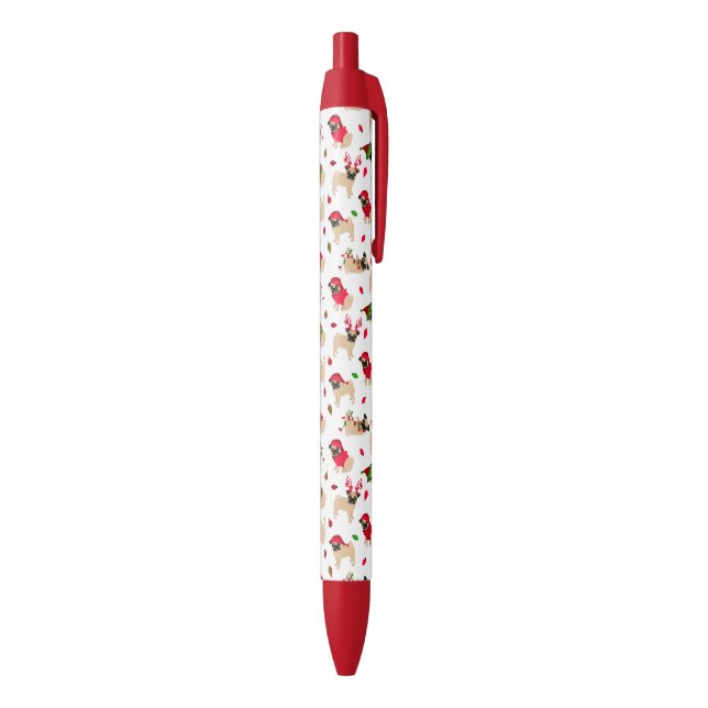 Christmas Pugs White Black Ink Pen (Bottom (Vertical))